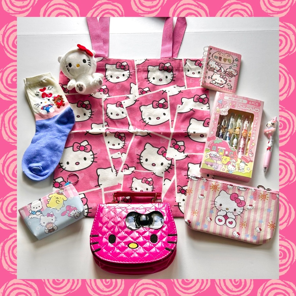 ๐(HK0016) Hello Kitty Loverโs Adorable 9-Piece Tote Bag Bundle